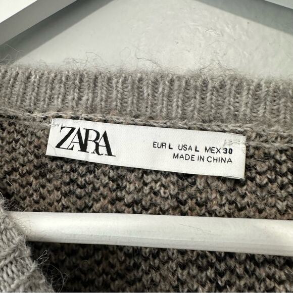 Zara cropped leopard print sweater size large wool crew neck mobwife - Picture 8 of 9